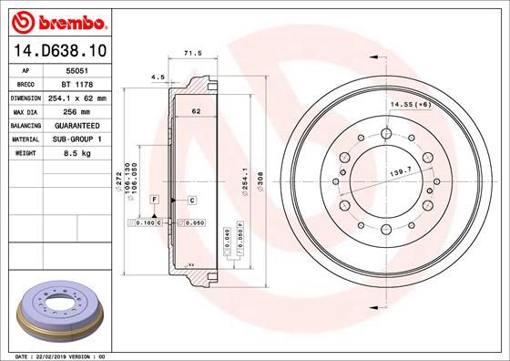 Stabdžių būgnas BREMBO 14.D638.10