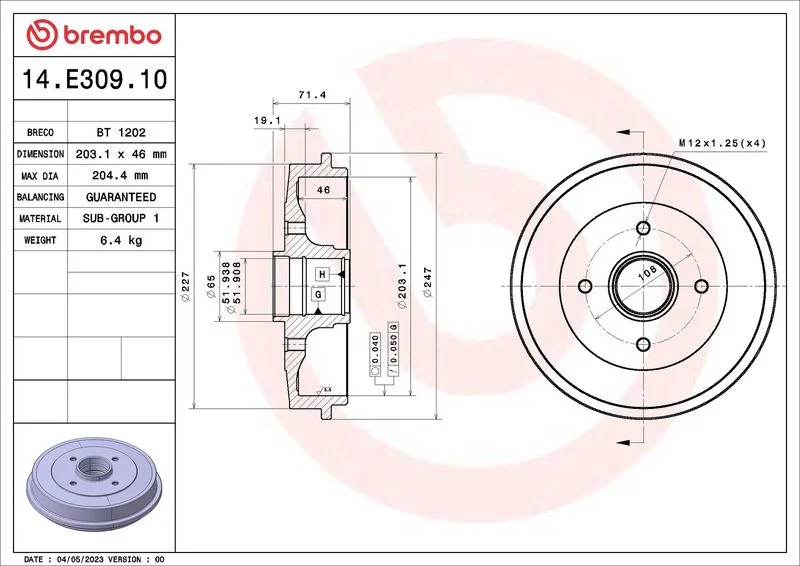 Гальмівний барабан BREMBO 14.E309.10