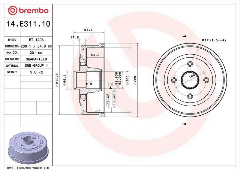 Гальмівний барабан BREMBO 14.E311.10