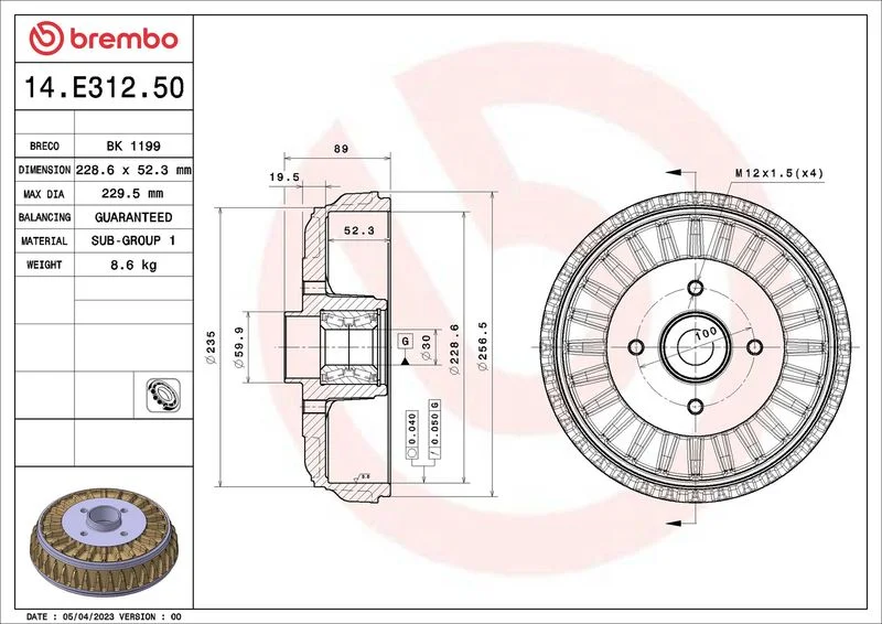 Гальмівний барабан BREMBO 14.E312.50