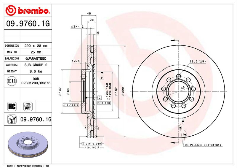 Stabdžių rinkinys, diskiniai stabdžiai BREMBO KT 10 022