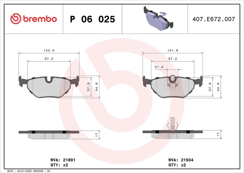 Комплект гальмівних накладок, дискове гальмо BREMBO P 06 025