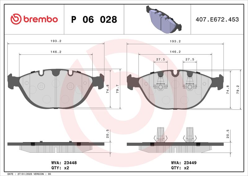 Brake Pad Set, disc brake BREMBO P 06 028