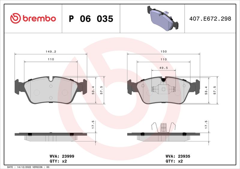 Brake Pad Set, disc brake BREMBO P 06 035