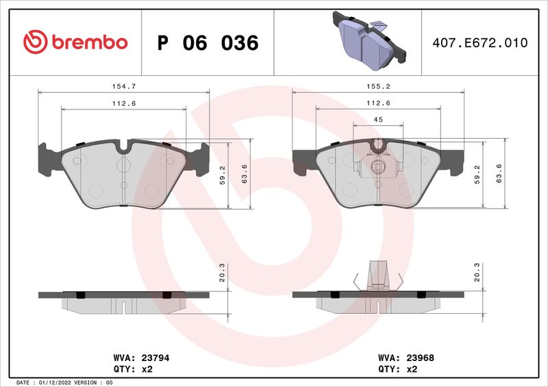 Brake Pad Set, disc brake BREMBO P 06 036