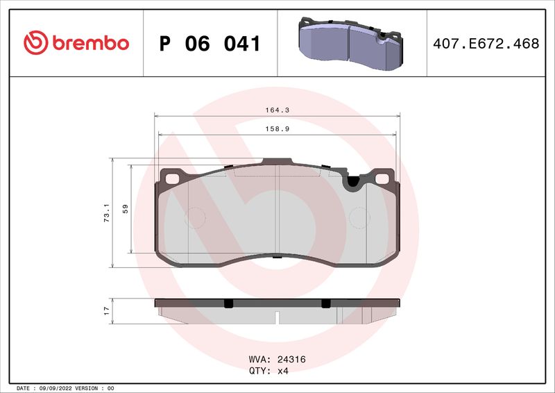 Brake Pad Set, disc brake BREMBO P 06 041
