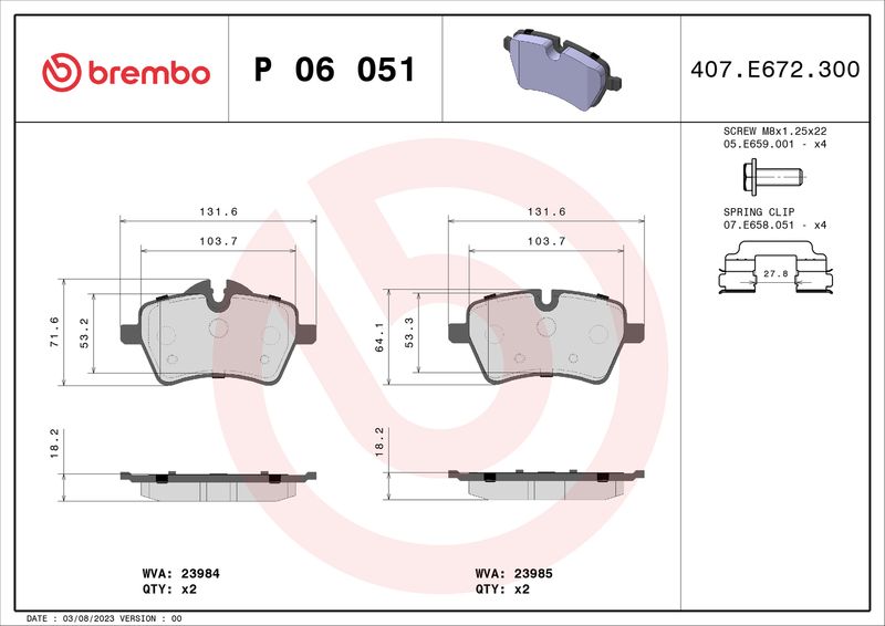 Brake Pad Set, disc brake BREMBO P 06 051X