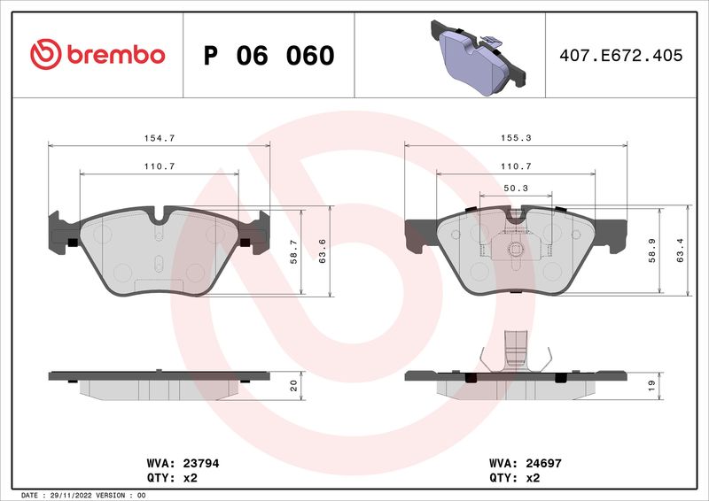 Brake Pad Set, disc brake BREMBO P 06 060