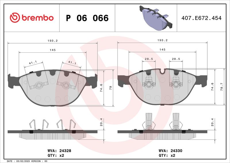 Комплект гальмівних накладок, дискове гальмо BREMBO P 06 066