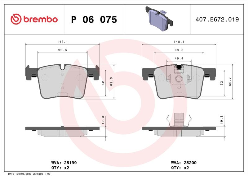 Brake Pad Set, disc brake BREMBO P 06 075X