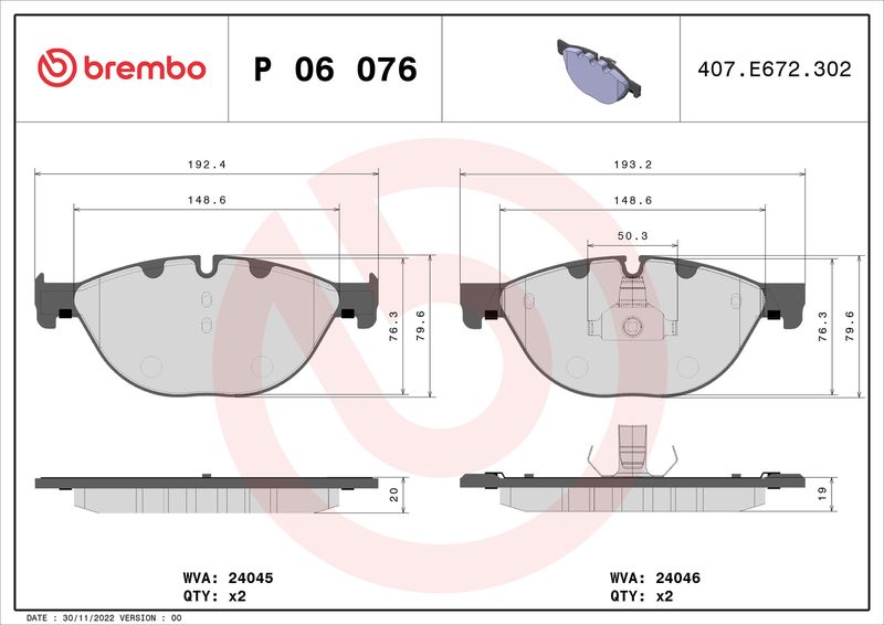 Brake Pad Set, disc brake BREMBO P 06 076