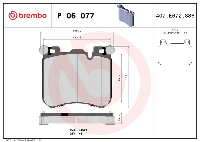 Brake Pad Set, disc brake BREMBO P 06 077