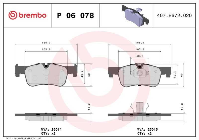 Stabdžių trinkelių rinkinys, diskinis stabdys BREMBO P 06 078X