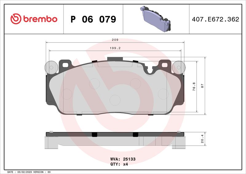 Brake Pad Set, disc brake BREMBO P 06 079