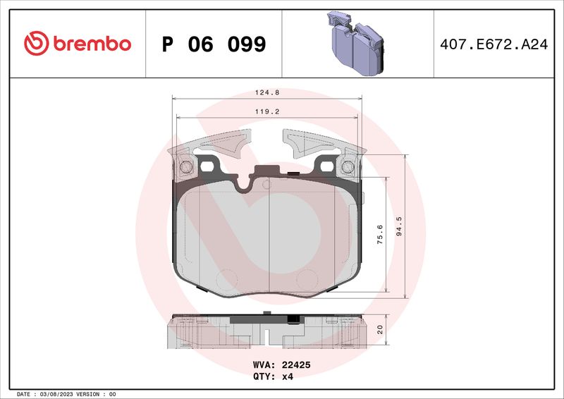 Brake Pad Set, disc brake BREMBO P 06 099