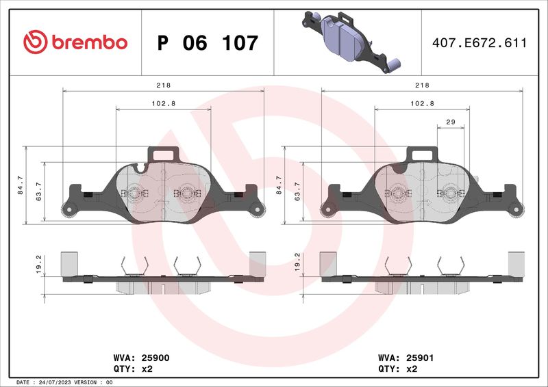 Brake Pad Set, disc brake BREMBO P 06 107