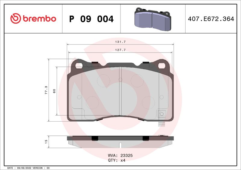 Комплект гальмівних накладок, дискове гальмо BREMBO P 09 004