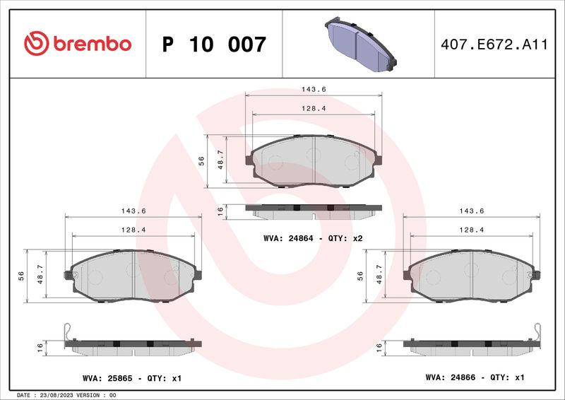 Stabdžių trinkelių rinkinys, diskinis stabdys BREMBO P 10 007