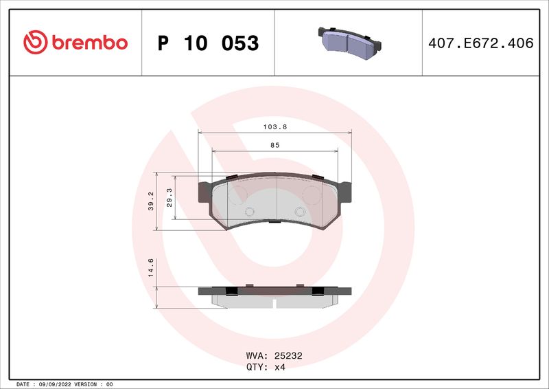 Brake Pad Set, disc brake BREMBO P 10 053