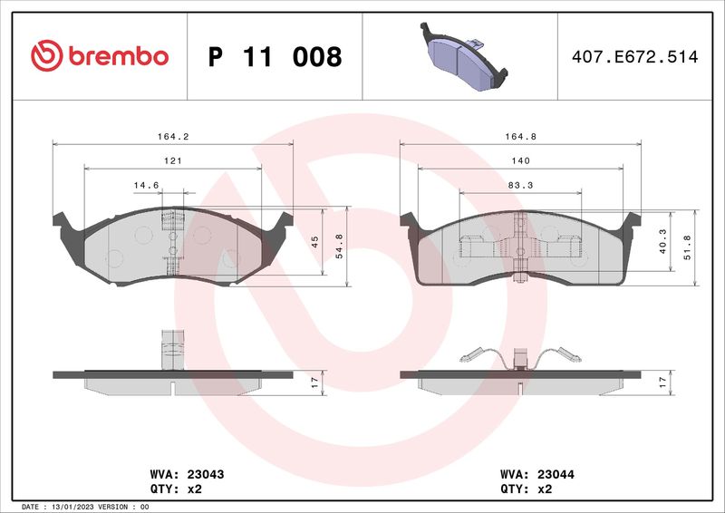 Brake Pad Set, disc brake BREMBO P 11 008