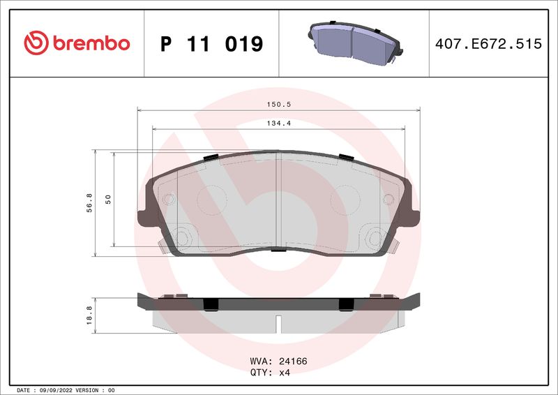 Brake Pad Set, disc brake BREMBO P 11 019
