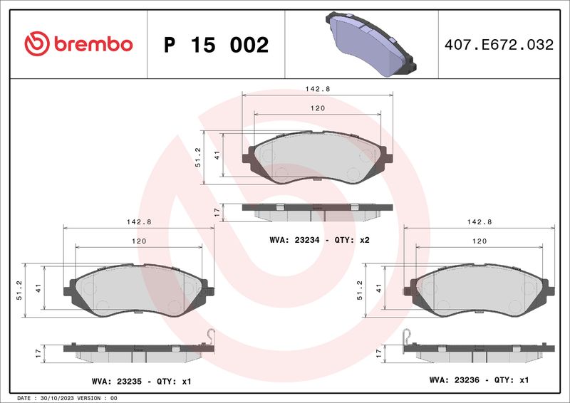 Brake Pad Set, disc brake BREMBO P 15 002