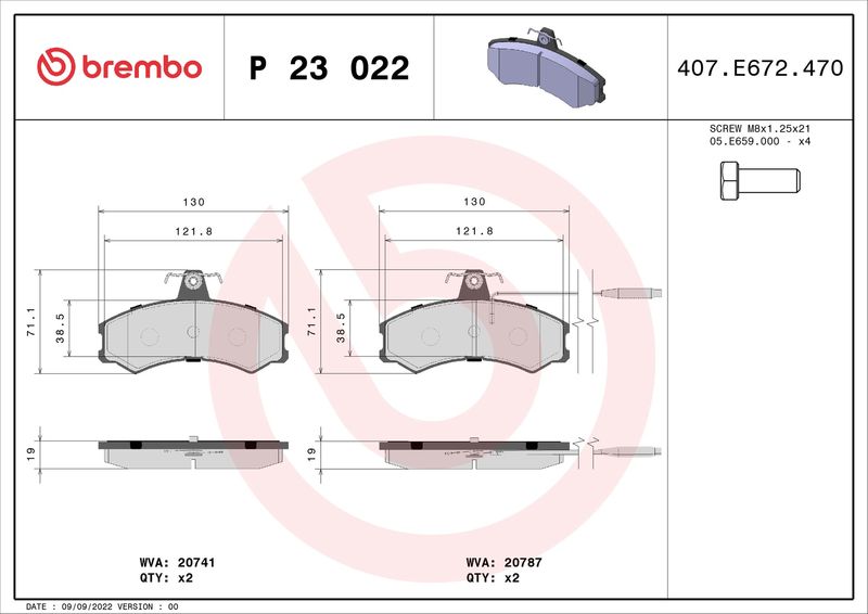 Stabdžių trinkelių rinkinys, diskinis stabdys BREMBO P 23 022