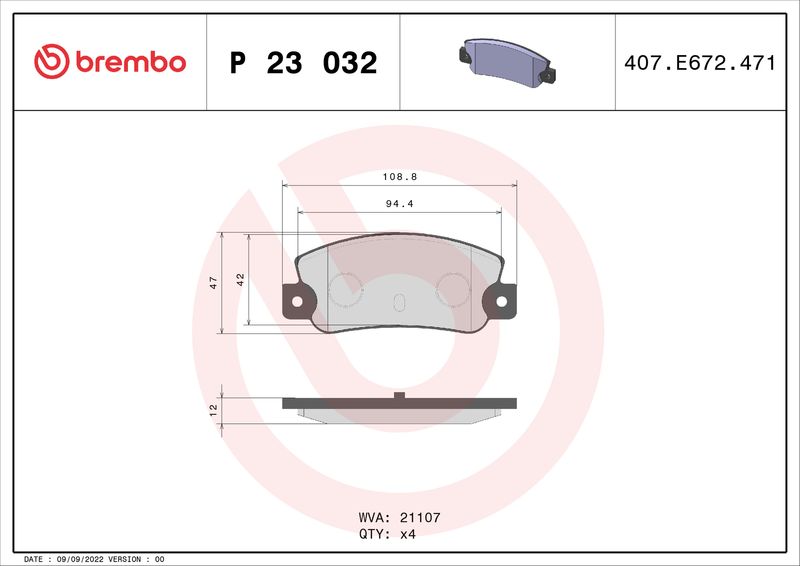 Комплект гальмівних накладок, дискове гальмо BREMBO P 23 032