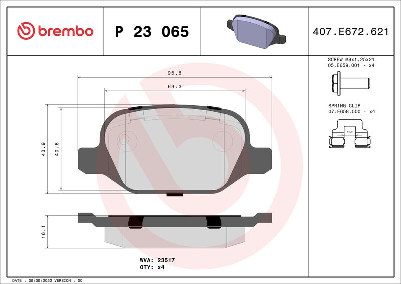 Brake Pad Set, disc brake BREMBO P 23 065