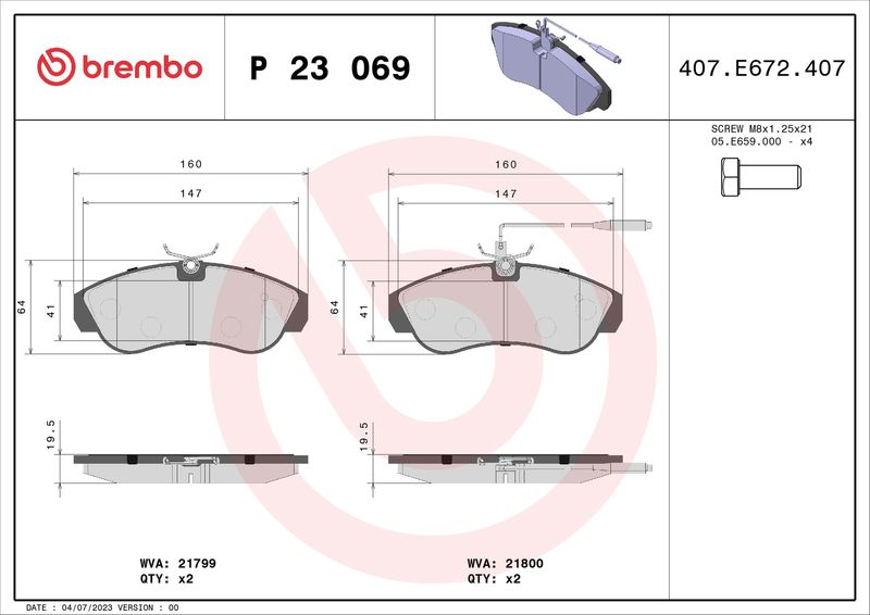 Stabdžių trinkelių rinkinys, diskinis stabdys BREMBO P 23 069