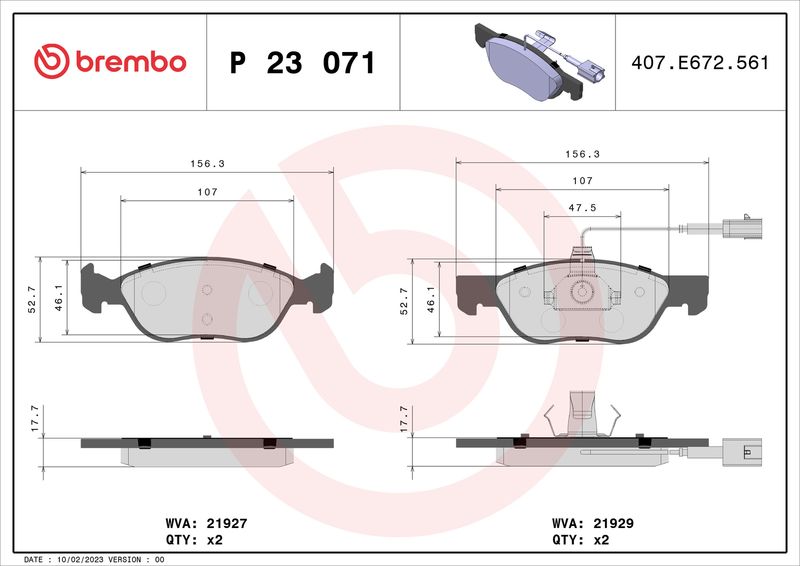 Комплект гальмівних накладок, дискове гальмо BREMBO P 23 071