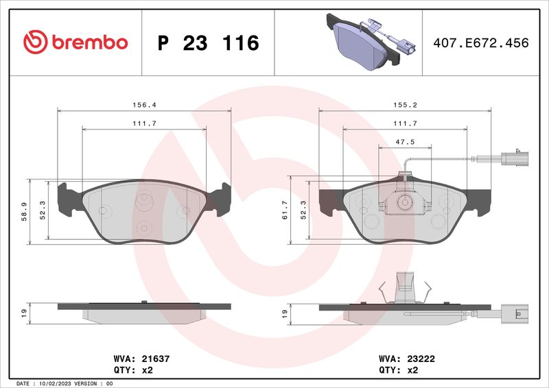 Комплект гальмівних накладок, дискове гальмо BREMBO P 23 116