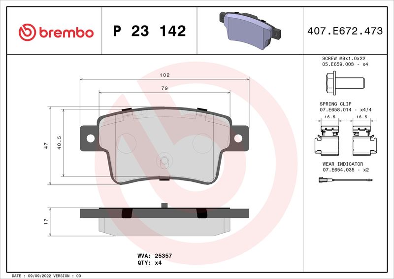 Brake Pad Set, disc brake BREMBO P 23 142