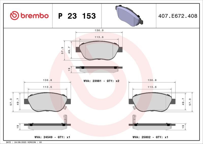 Brake Pad Set, disc brake BREMBO P 23 153