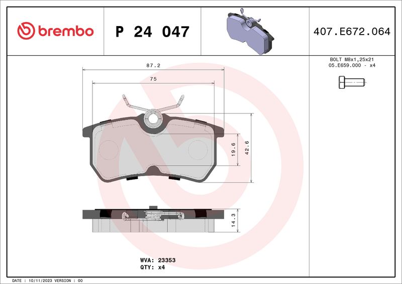 Brake Pad Set, disc brake BREMBO P 24 047