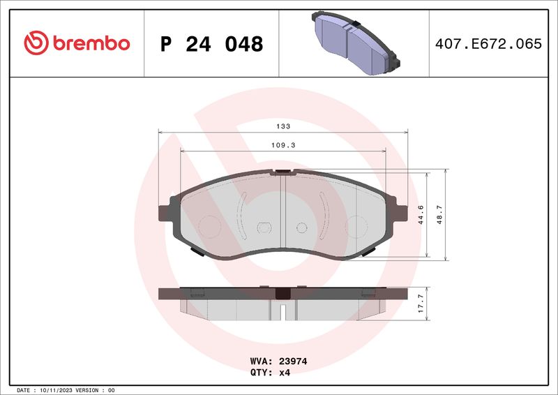 Stabdžių trinkelių rinkinys, diskinis stabdys BREMBO P 24 048