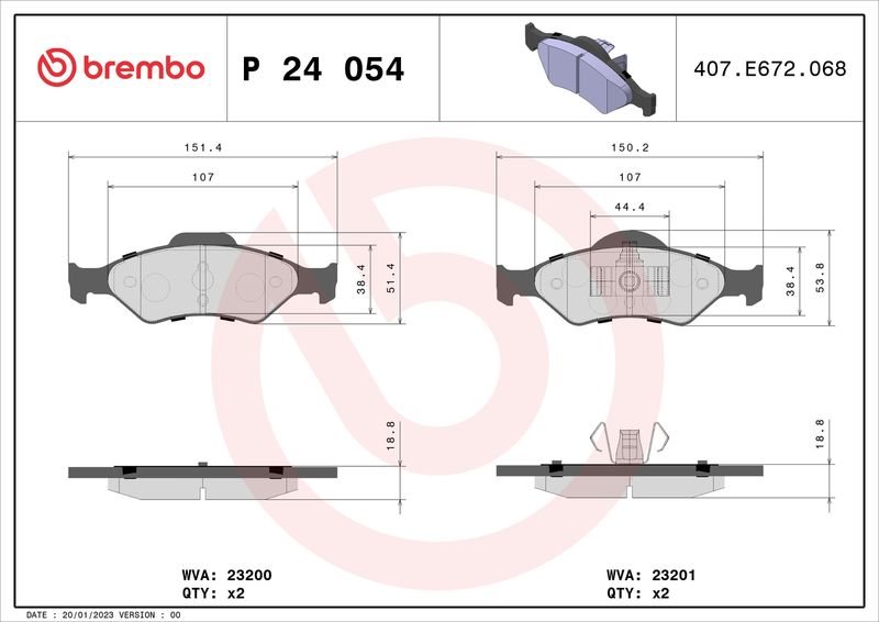 Stabdžių trinkelių rinkinys, diskinis stabdys BREMBO P 24 054