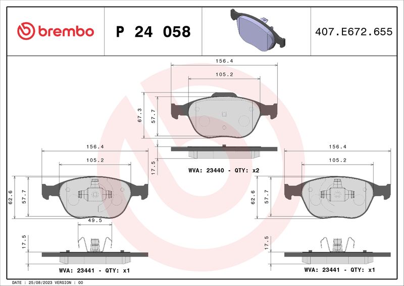 Комплект гальмівних накладок, дискове гальмо BREMBO P 24 058
