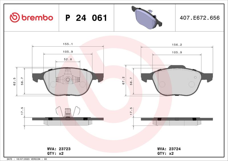 Brake Pad Set, disc brake BREMBO P 24 061