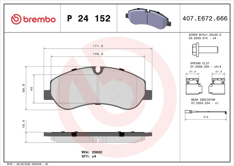 Комплект гальмівних накладок, дискове гальмо BREMBO P 24 152