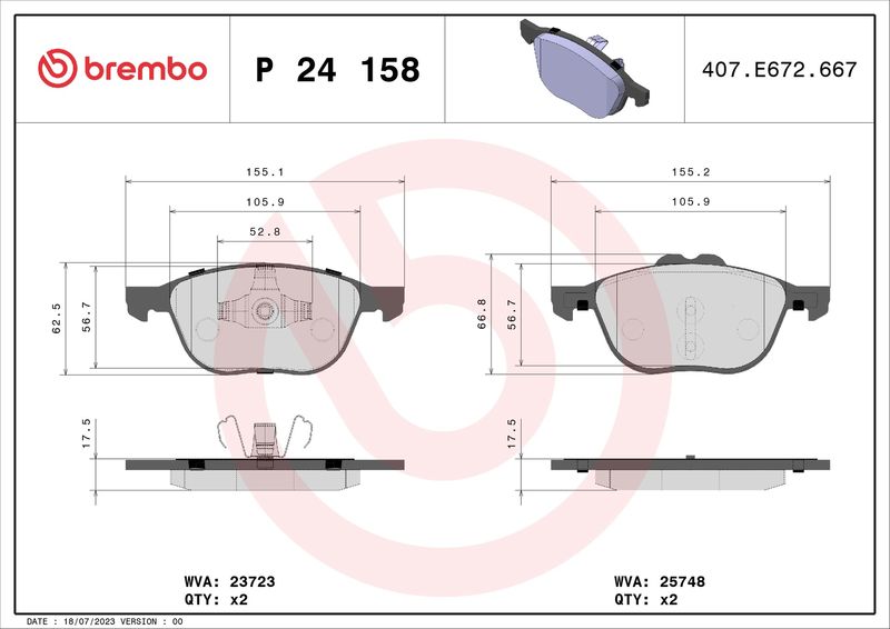 Stabdžių trinkelių rinkinys, diskinis stabdys BREMBO P 24 158