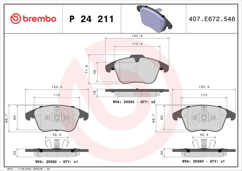 Brake Pad Set, disc brake BREMBO P 24 211