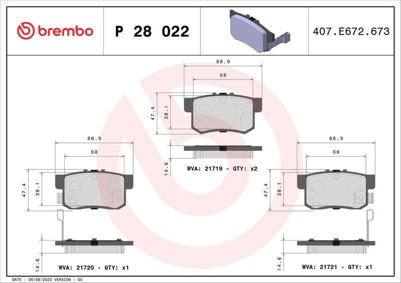 Stabdžių trinkelių rinkinys, diskinis stabdys BREMBO P 28 022