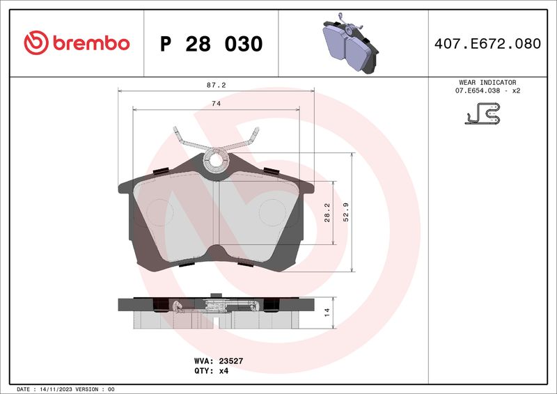 Brake Pad Set, disc brake BREMBO P 28 030