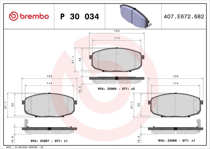 Комплект гальмівних накладок, дискове гальмо BREMBO P 30 034X