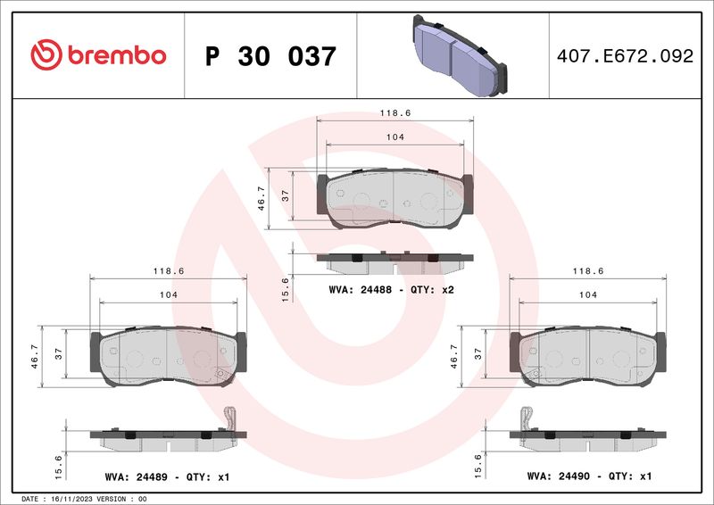 Brake Pad Set, disc brake BREMBO P 30 037