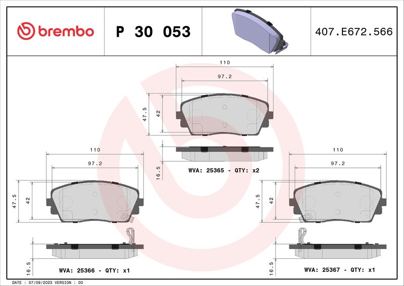 Комплект гальмівних накладок, дискове гальмо BREMBO P 30 053