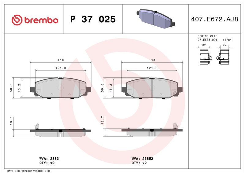 Brake Pad Set, disc brake BREMBO P 37 025