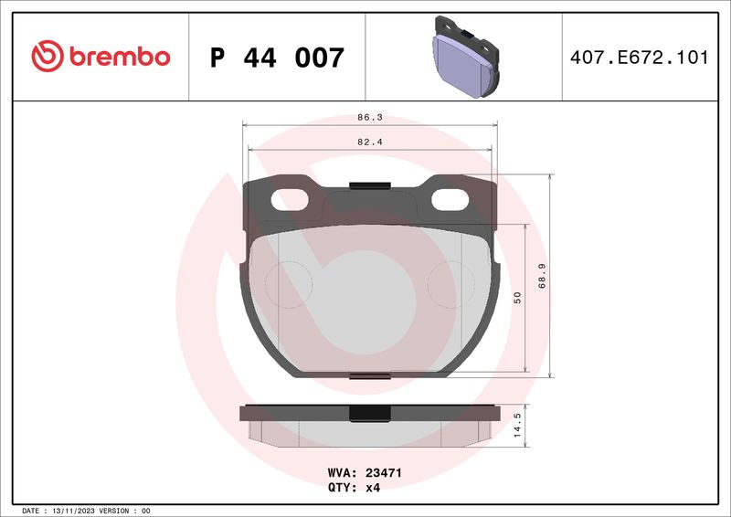 Stabdžių trinkelių rinkinys, diskinis stabdys BREMBO P 44 007