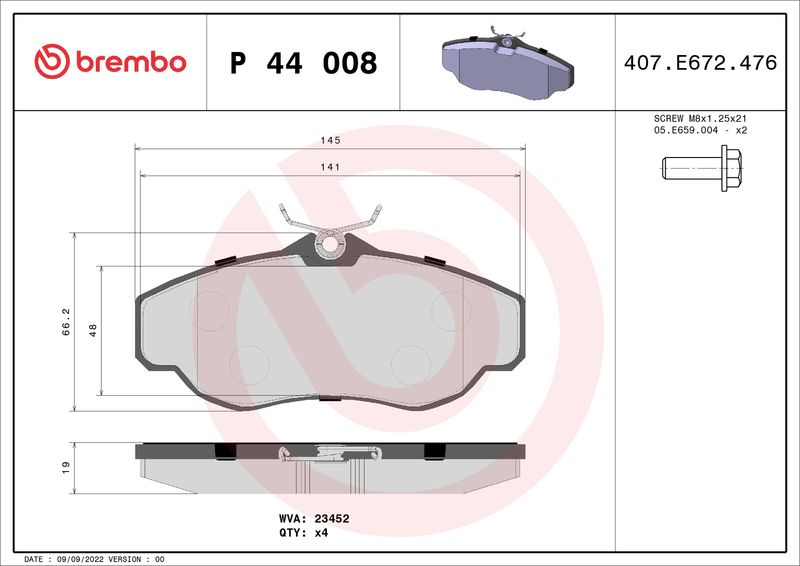 Комплект гальмівних накладок, дискове гальмо BREMBO P 44 008